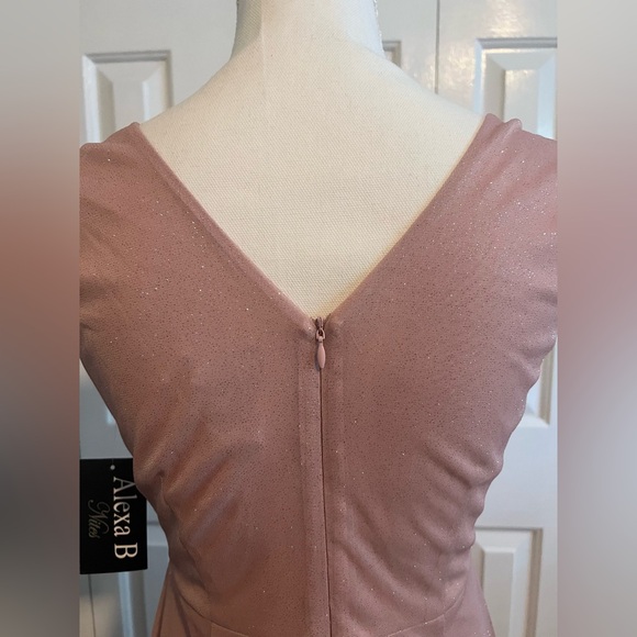 Alex B Nites Formal Pink Glittered Dress w/ Goldtone Hardware on Shoulders Sz 4 - Picture 4 of 8